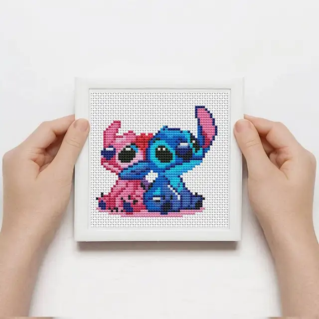 Disney 16 pièces MINI broderie dessin animé Lilo et point ange 11CT ensemble de toile imprimée Kit de point de croix coeur cadeaux de saint valentin 3