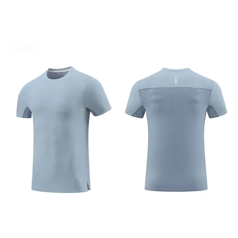 Solid Color Elastic T-shirt Breathable Mesh Splicing Fitness Clothes Running Quick-drying Clothes Sports Short-sleeved Men
