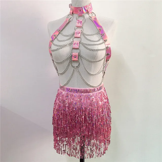 Holographic Laser Harness Tops and Fringe Skirt 15