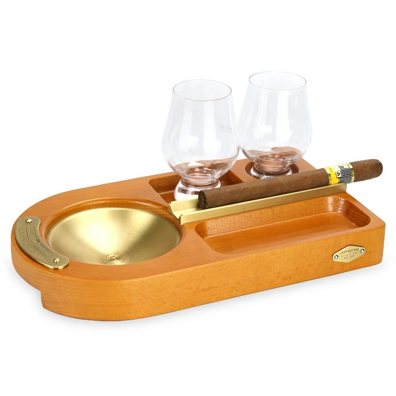 

Cigar Ashtray Metal Large Single Slot with Red Wine Glass Set