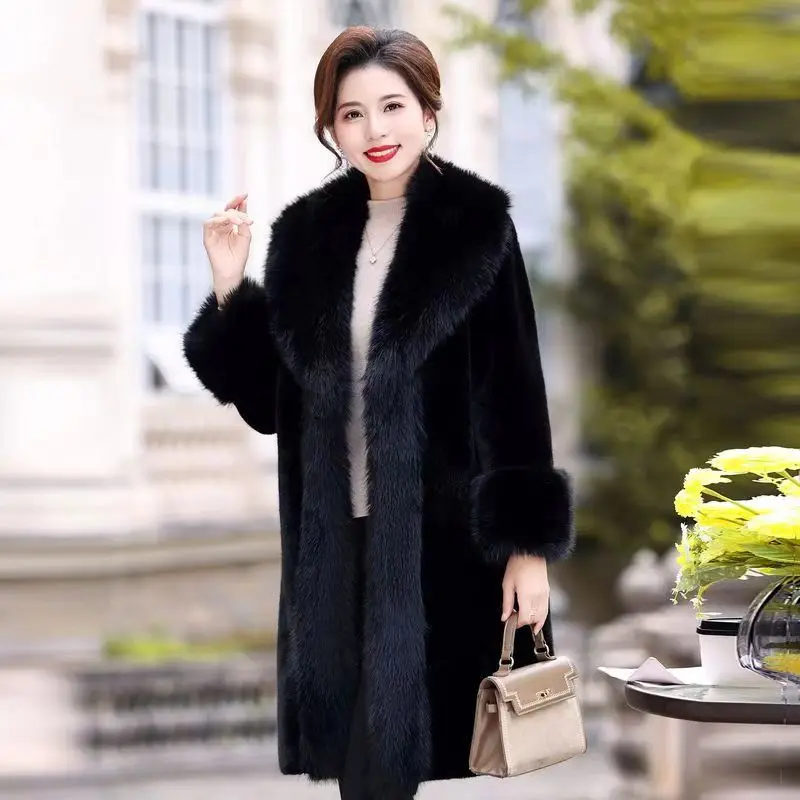 Winter coat women's loose large size medium and long large fur collar boutique warm imitation fur mink hair