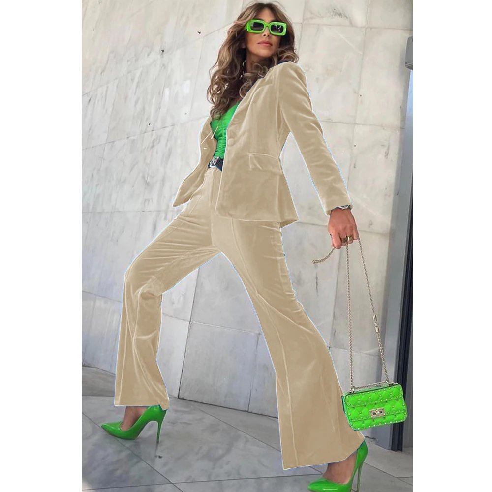 Women's Velvet Two-piece Set (jacket + Pants) Elegant Fashion Slim Party Business Elegant 2-piece Sets for Women Pieces New 2024