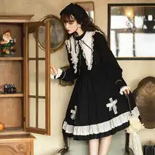 

HOUZHOU Lolita Dress Kawaii Bow Lace Long Sleeve Dresses Black Gothic Partywear Women Harajuku Oversized Robe Spring Autumn