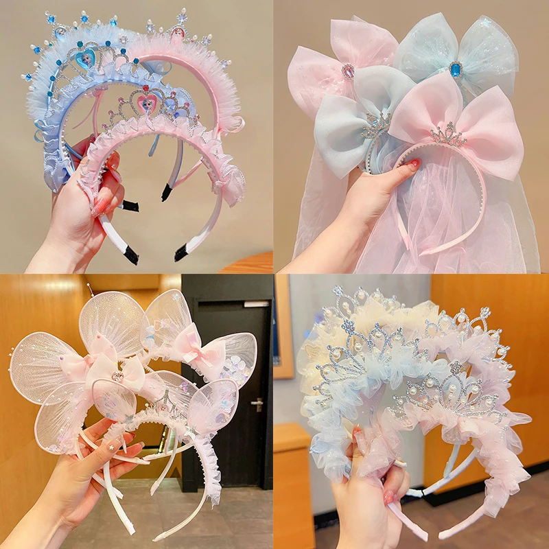 

Disney Frozen Elsa Headband Girls Baby Flower Hairband Princess Lace Mesh Headband Kids Headwear Kids Accessories Head Hoop