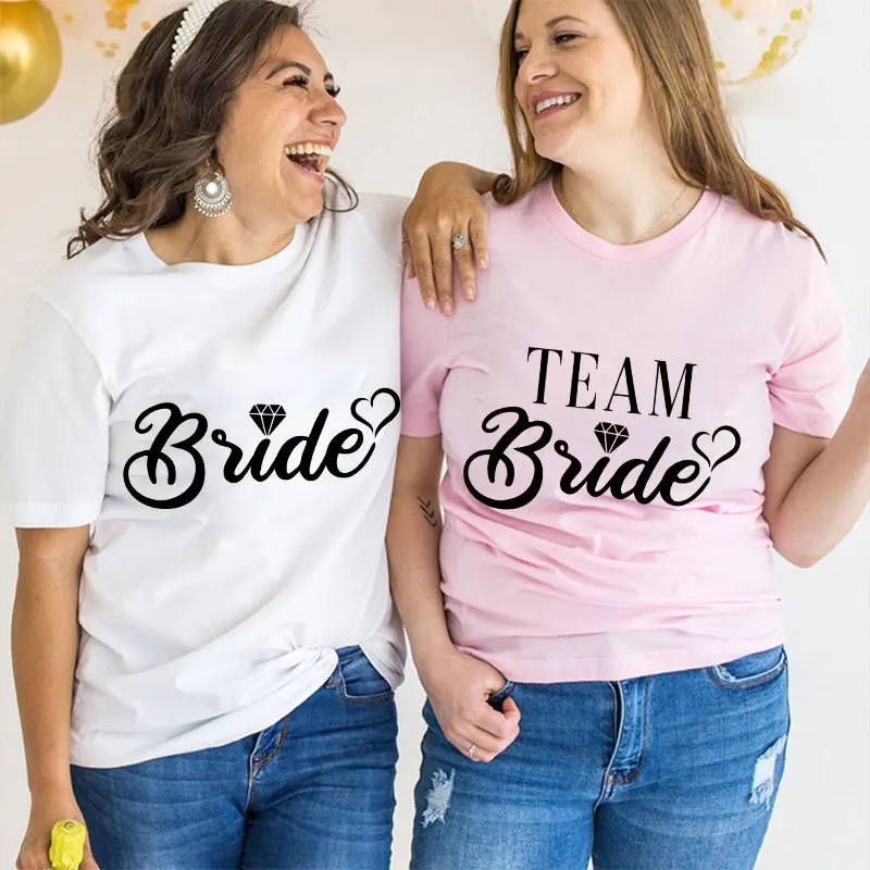 

Bachelorette Hen Party Tshirt Women Evjf Tops Team Bride T-Shirt Fashion Short Sleeved Diamond Graphic Bridal Shower Wedding Tee