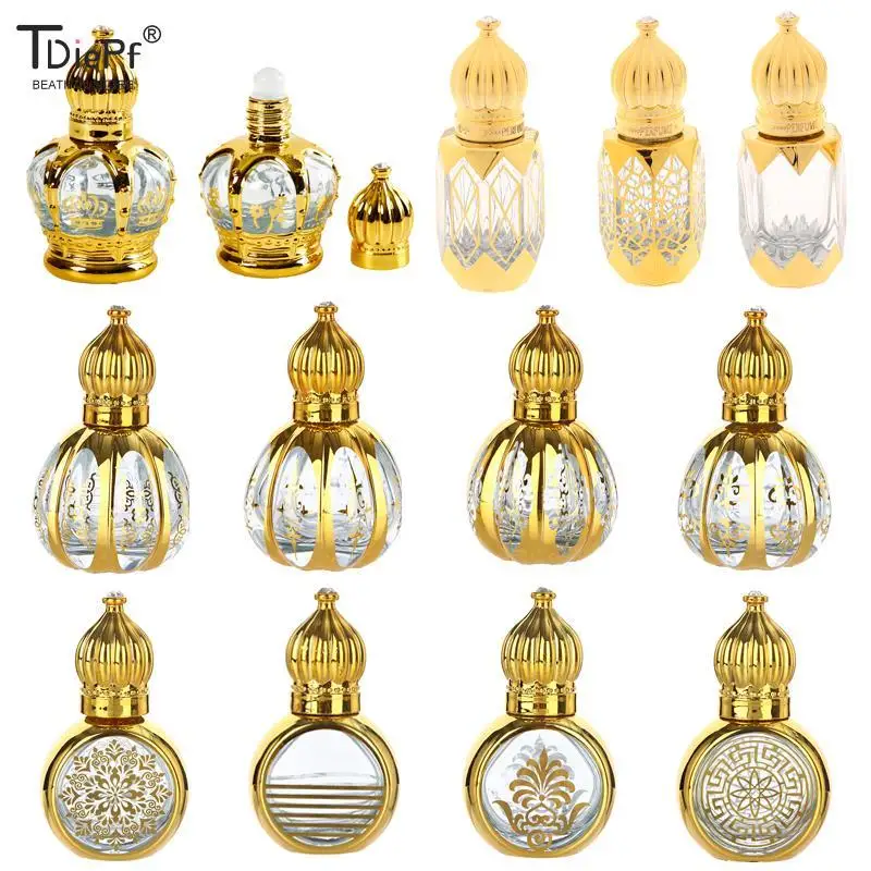 

5-15ml Essential Oil Roller Bottle Crown Shape Perfume Bottling Portable Travel Electroplated Carve Glass Luxury Empty Bottle