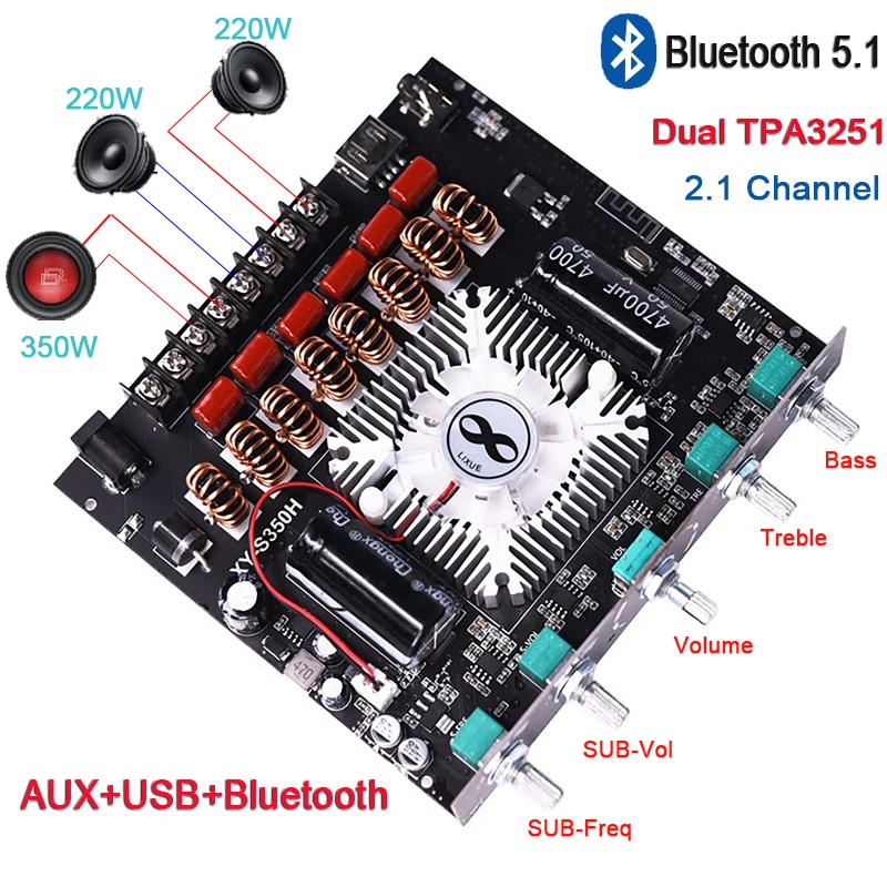 2*220W + 350W Bluetooth TPA3251 Power Verstärker Bord 2,1 Ch Klasse D