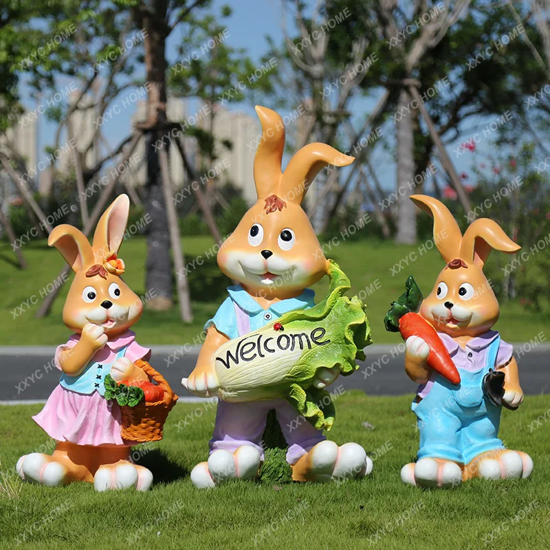 

Garden Decoration Courtyard Creative Cartoon Rabbit Landscape Animal Resin Crafts Outdoor Ornaments