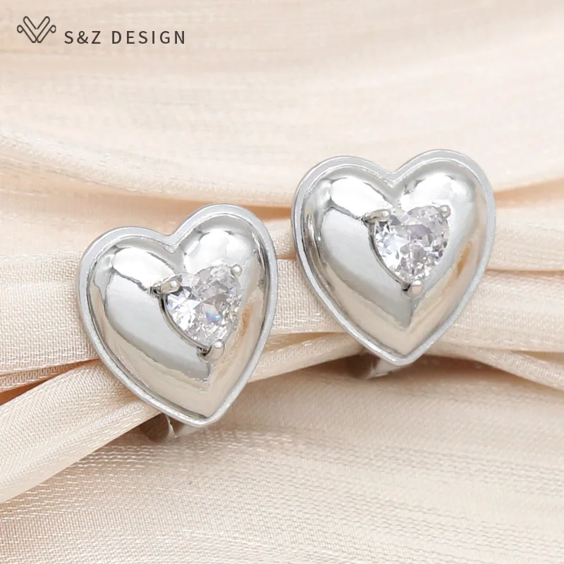 S&Z DESIGN New Fashion Heart-shaped Cubic Zirconia Drop Earrings For Women Wedding Elegant Jewelry Rose Gold Color Eardrop