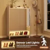 Shoe Cabinet with Mirrored Door, 7-Tier Shoe Storage Cabinet for Entryway, Freestanding Shoe Rack Cabinet with LED Light and Adj 5