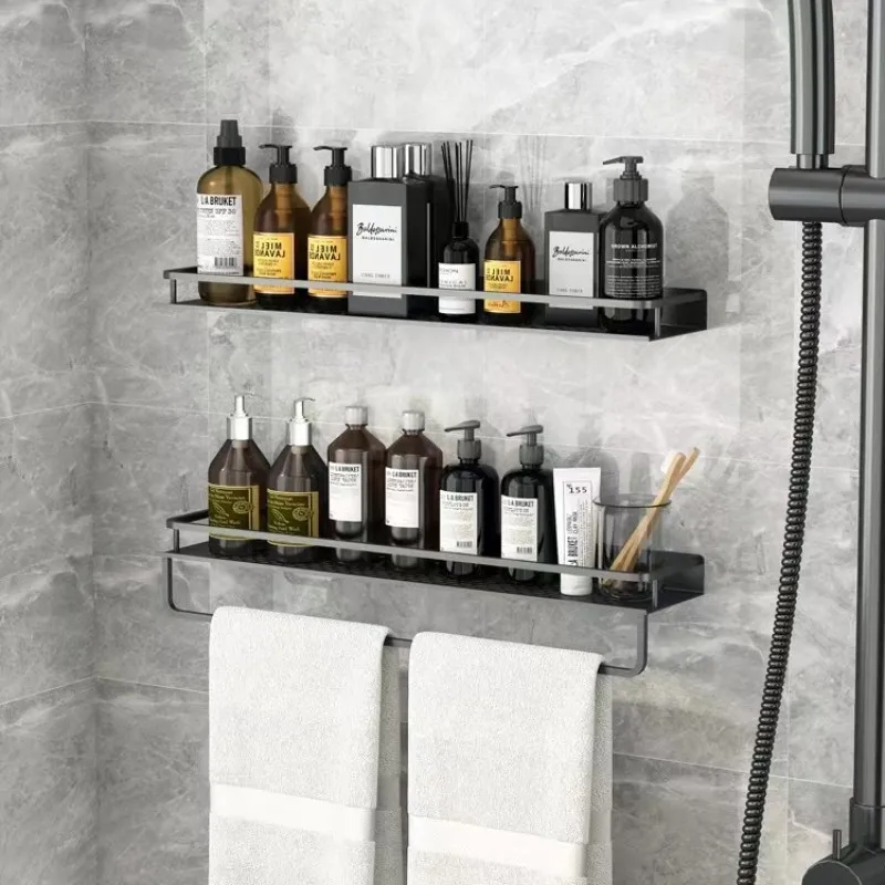 Bathroom Shelf Black Aluminum Wall-Mounted Square Shampoo Holder Cosmetic Shelves Kitchen Nets Shelf Storage Rack Organizer Rack