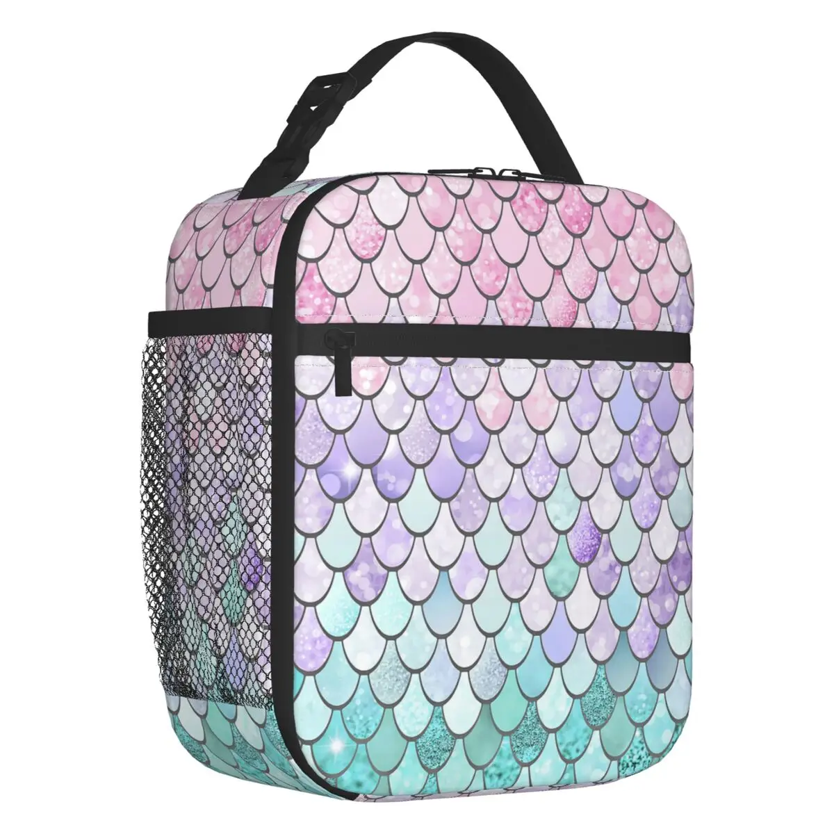 

Mermaid Scale Print Insulated Lunch Bags for Outdoor Picnic Leakproof Thermal Cooler Bento Box Women Children