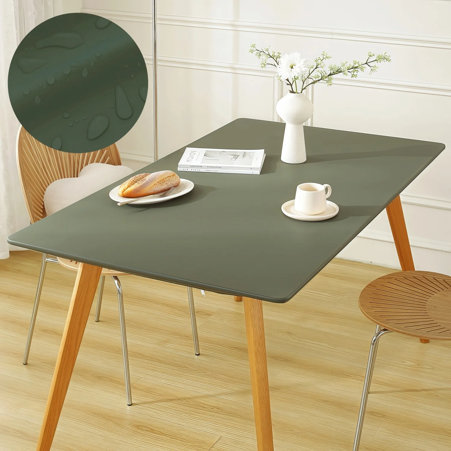 Waterproof Elastic PU Leather Fitted Tablecloth - Wipe-Clean Square/Rectangle Cover
