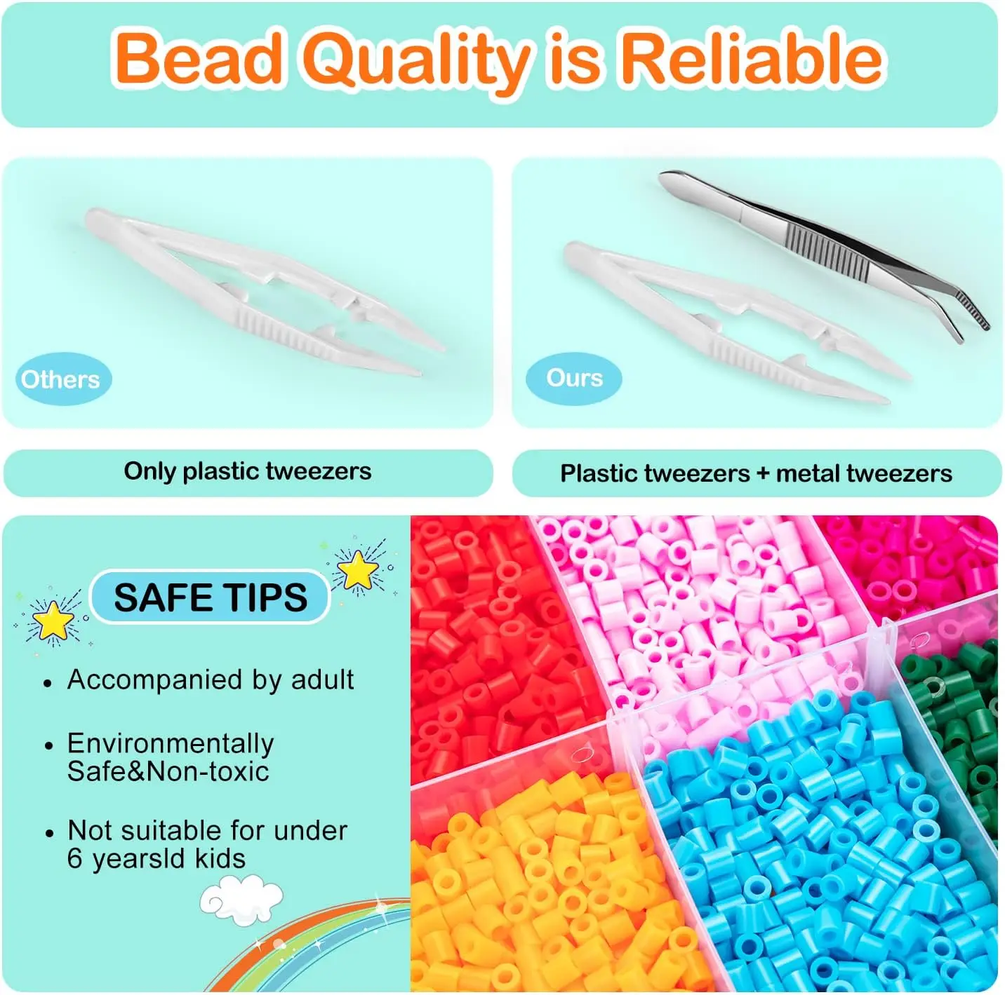 10000 Pcs Fuse Beads Craft Set, Creative DIY Kit with Storage Box, Pegboards, Ironing Paper Chain Accessories Colorful Crafts 4