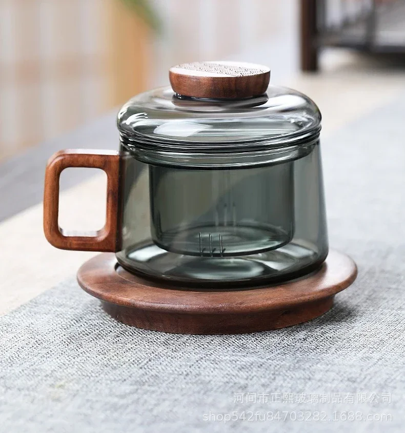 Heat Resistant Glass Tea Infuser Cup - 200ml Teacup with Wood Handle and Filter for Kung Fu Tea Set