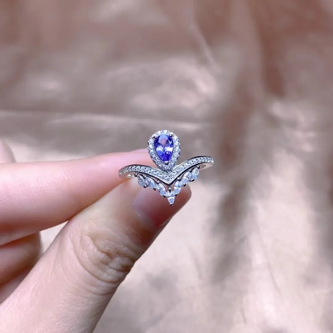 

Natural Tanzanite 0.7ct 4mm*6mm Tanzanite Silver Ring Super SparklingTanznaite Silver Ring for Wedding for Party Brithday Gift