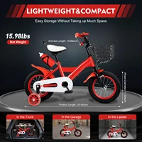 Vélo pour enfants de 12 pouces - Guidon réglable, freins doubles, roues d'apprentissage avec lumières clignotantes, cadre en acier au carbone pour les enfants de 2 à 4 ans 5