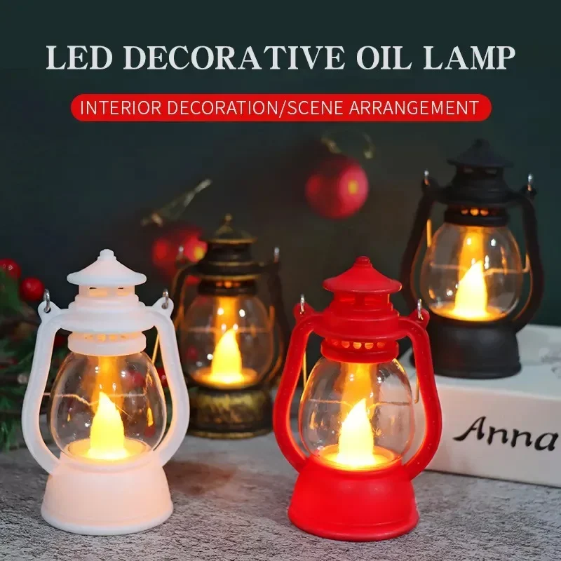

Retro Flameless Candle Holders Candlestick Kerosene Lamp LED Christmas Ornaments Home Decorations Mini Atmosphere Night Lights