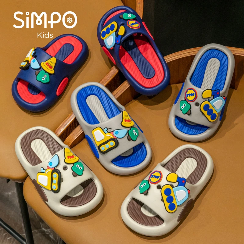 【Best SKU活动价 Guaranteed】 Boys' Toddler Bathroom Indoor Slippers Slides Excavator Charms Soft Sole Non-Slip Kids Sandals Boys and Girls Slippers Footwear.