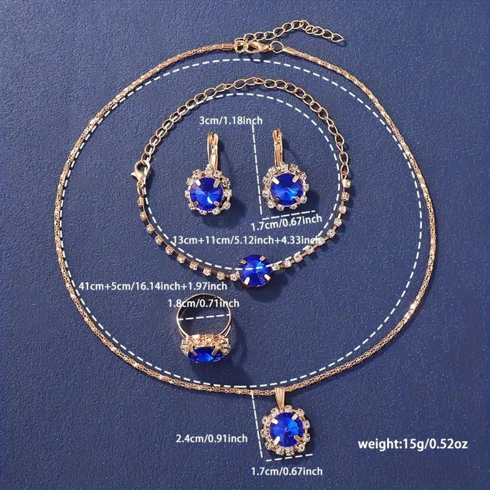 6PCS/Set Women's Blue Alloy Watch Strap Fashionable Rhinestone Quartz Watch Necklace Earrings Jewelry Set 6