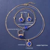 6PCS/Set Women's Blue Alloy Watch Strap Fashionable Rhinestone Quartz Watch Necklace Earrings Jewelry Set 6