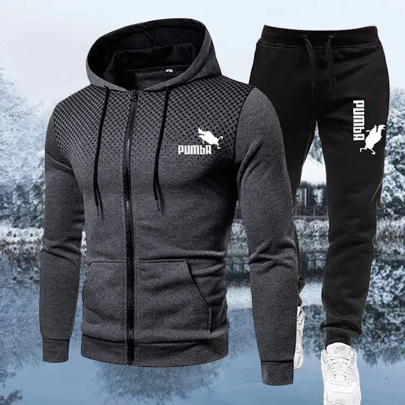 

Spring and Autumn men's printed zipper long-sleeved hoodie + sweatpants 2-piece fashion casual designer sportswear fitness suit