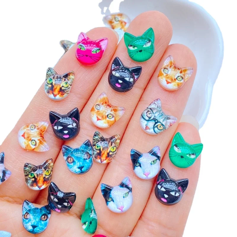 

50pcs 3D Resin Nail Cute Cartoon Animal Cat Head Series Nail Parts Accessories Kawaii DIY Nail Art Decoration