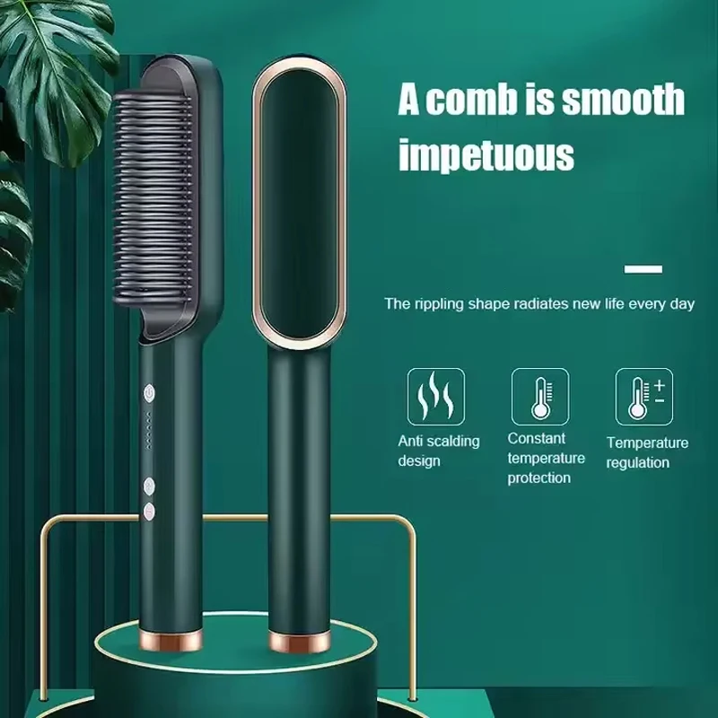 Professional negative ion straight hair comb Multi-functional PTC fast heating straight hair brush 2-in-1 styling tool 2
