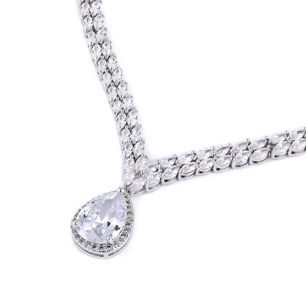 Popular CZ Cubic Zirconia Bridal Wedding Drop Necklace Earring Set,Crystal Jewelry Sets for Women Accessories