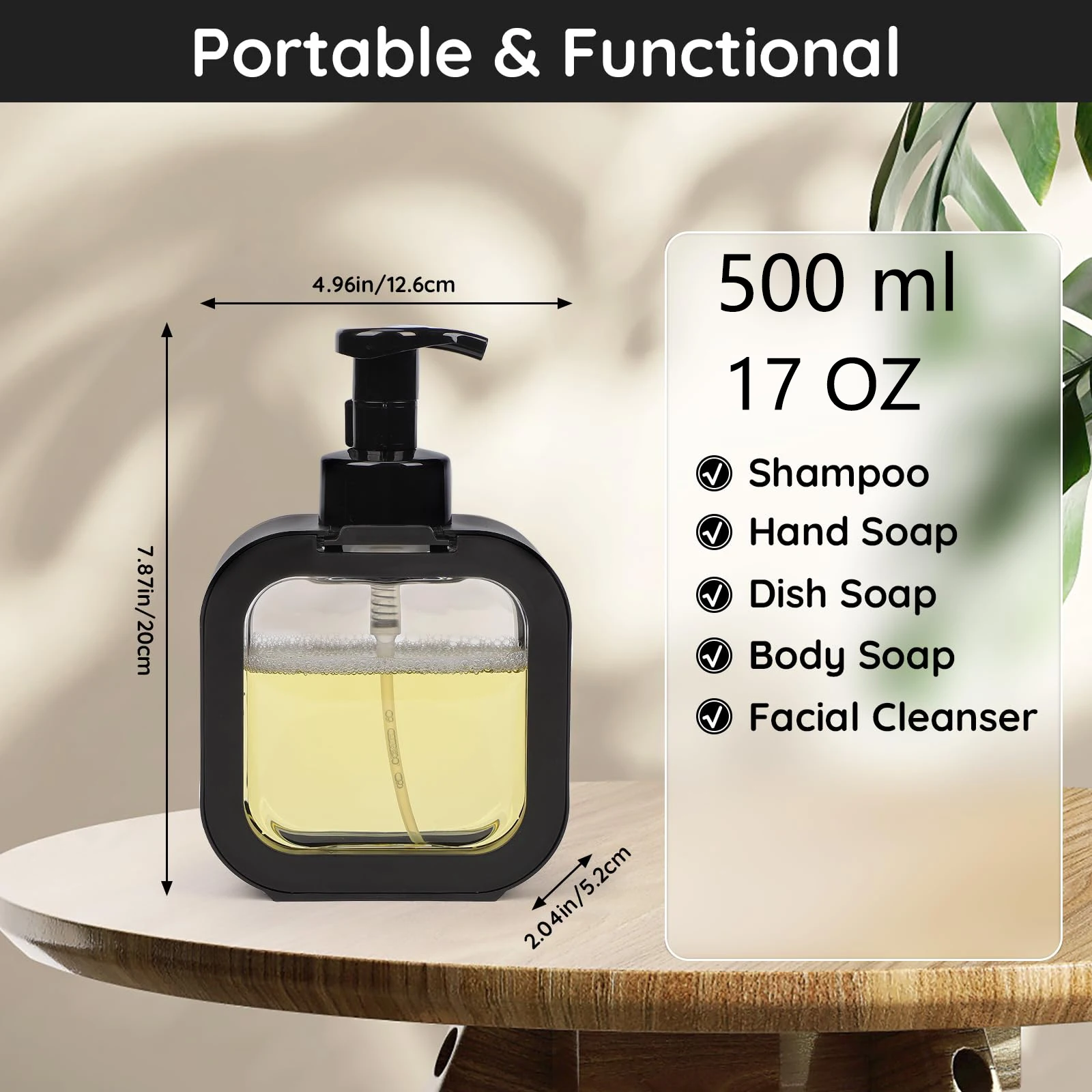 Soap Dispenser Foam Pump Bottle Refillable Bottle Foaming Soap Dispenser Soap Dispenser Bottle Foaming Hand Soap Dispenser Empty Refillable Large Square Plastic 17 oz Foam Bottle