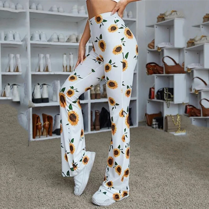 2023 Boho Style Brand New Fashion Sexy Women Casual Floral Printed Boot Cut Pant Ladies Vintage Wide Leg Pants Big Size Trousers