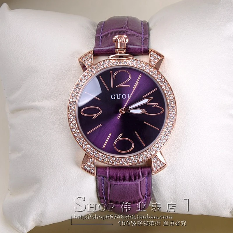 

purple rose gold women luxury brand full rhinestone watch ladies genuine leather band quartz watch women famous wristwatch
