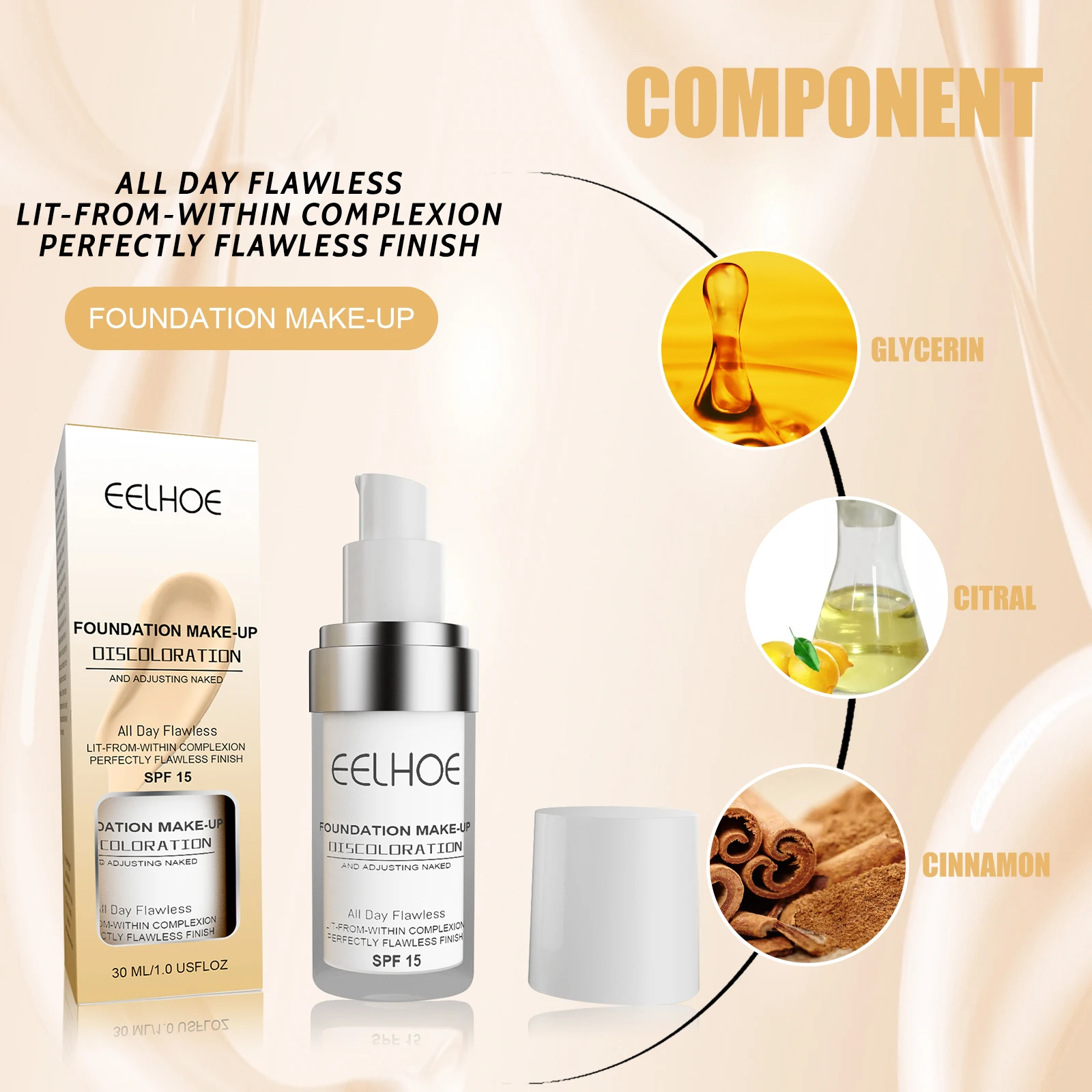 EELHOE Color Changing Liquid Foundation Moisturizing Waterproof No Creasing No Separation Concealer Makeup Products