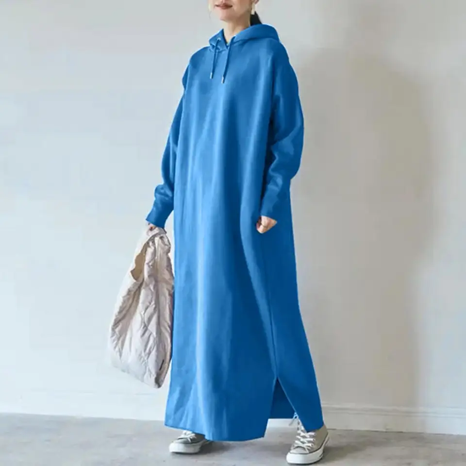 chinese dress ladies Jacansi Women's Sweatshirt Hoodie Dress with Pockets Winter Fall Long  Dresses for Women (Army Green, Small) at Amazon Women's Clothing store main image 1