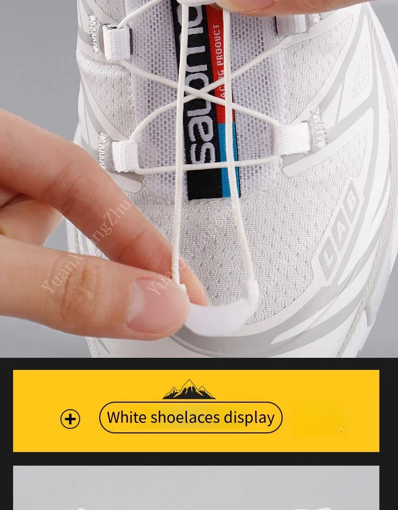Runde Tennis-Schnürsenkel ohne Binden für Laufschuhe, Erwachsene & Kinder, Schwarz/Weiß, Schnürsenkel-Zubehör – Detail 9