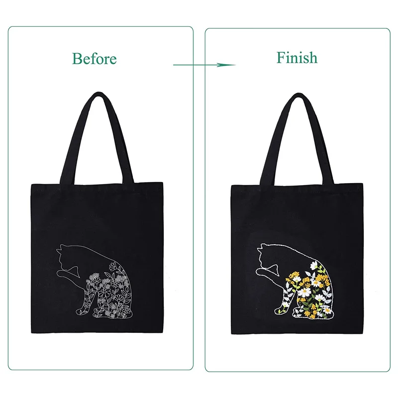 Embroidery Kit For Beginner Canvas Tote Bag flower Pattern Cross Stitch Kits Stamped Embroidery Bag Hoops Needle