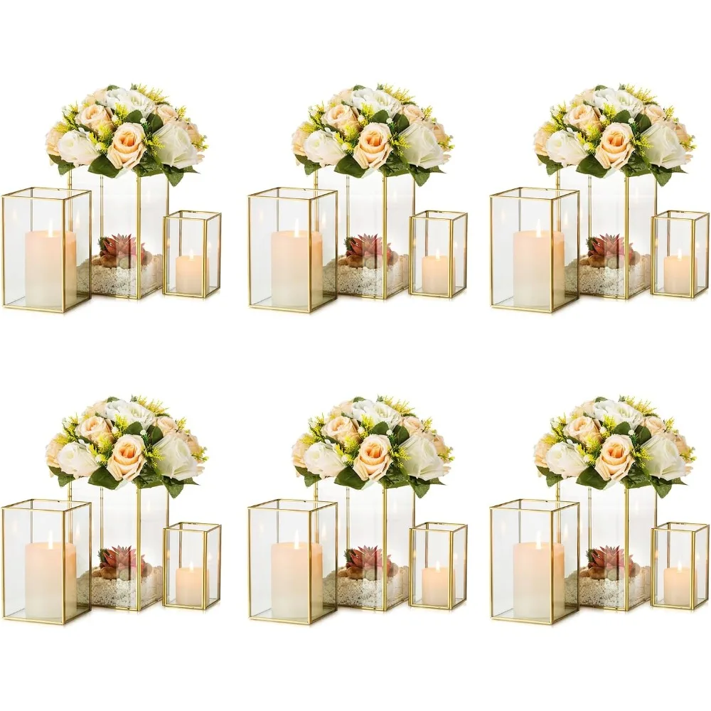 

Fireplaces Candle Holder Gold Rectangular Flower Stand Center Ornament for Tables Candlesticks for Candles Home Decoration Decor