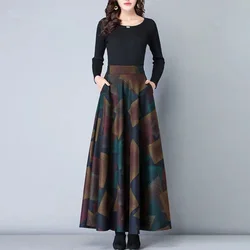 Women's Autumn Winter Oversized Retro Printed Plaid High Waist Loose Skirt Large Swing Pleated Ladies Large Hem Short Skirt