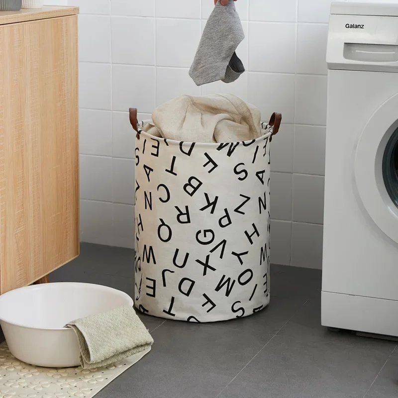 Bedroom Hamper Household  Clothes Bucket Clothes Storage Basket  Foldable Clothes Round Cotton Linen Basket Clothes Toy Storage 4