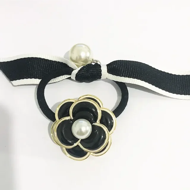 Korean Fashion Camellia Flower Pearl Hair Ties Ring Temperament Ponytail Head Rope ins Bow Knot Ball Headband  Accessories 4