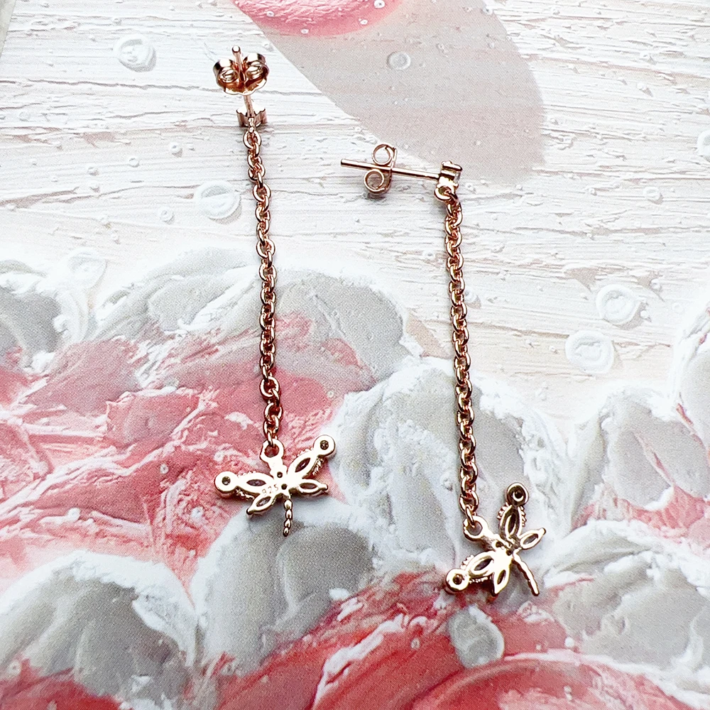 Dragonfly with Stones Rose Gold Drop Earrings Europe Fine