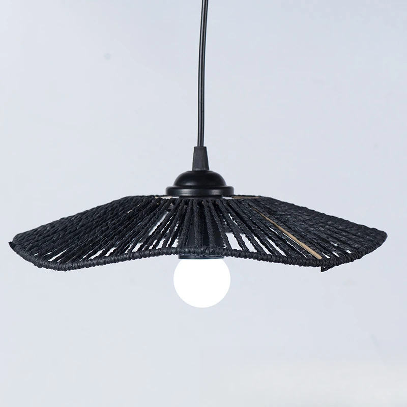 Pendant Lamp Shade Paper Rope Rattan Boho Handwoven Wicker Lampshade Home Deco Interior 3