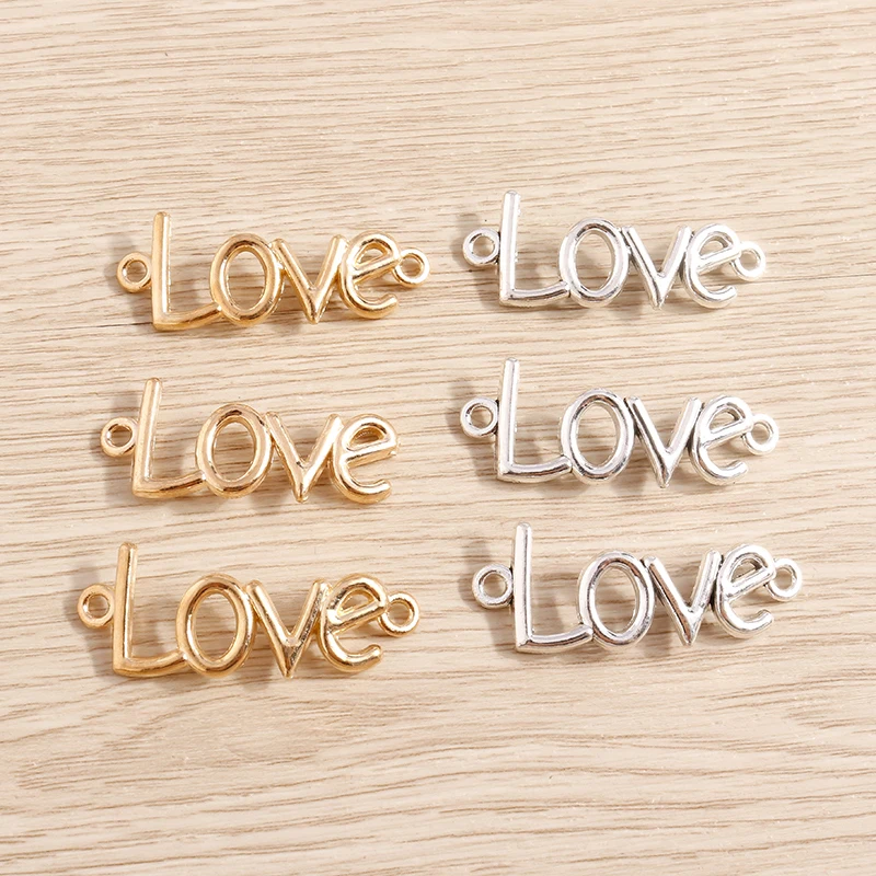 

10pcs 37x16mm Cute Alloy Love Heart Charms Connectors for Jewelry Making DIY Handmade Bracelets Necklaces Crafts Accessories