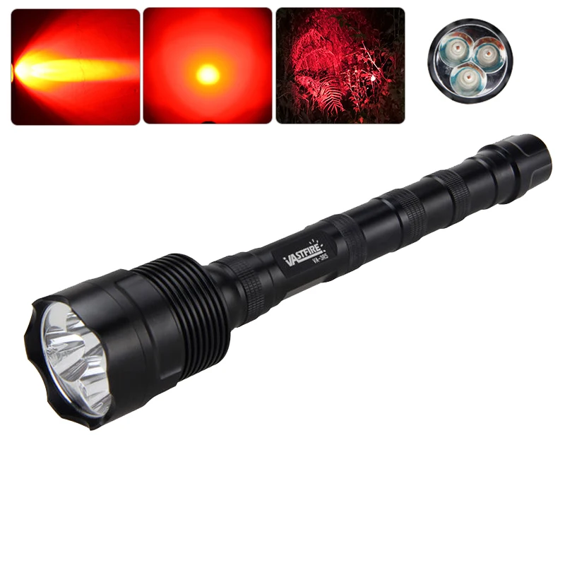 Description Picture 2 of itemTactical Red Beam Flashlight 3x R5 LED Torch Powerful Night Hunting Light with Rifle Scope Mount Power by 3*18650 Battery