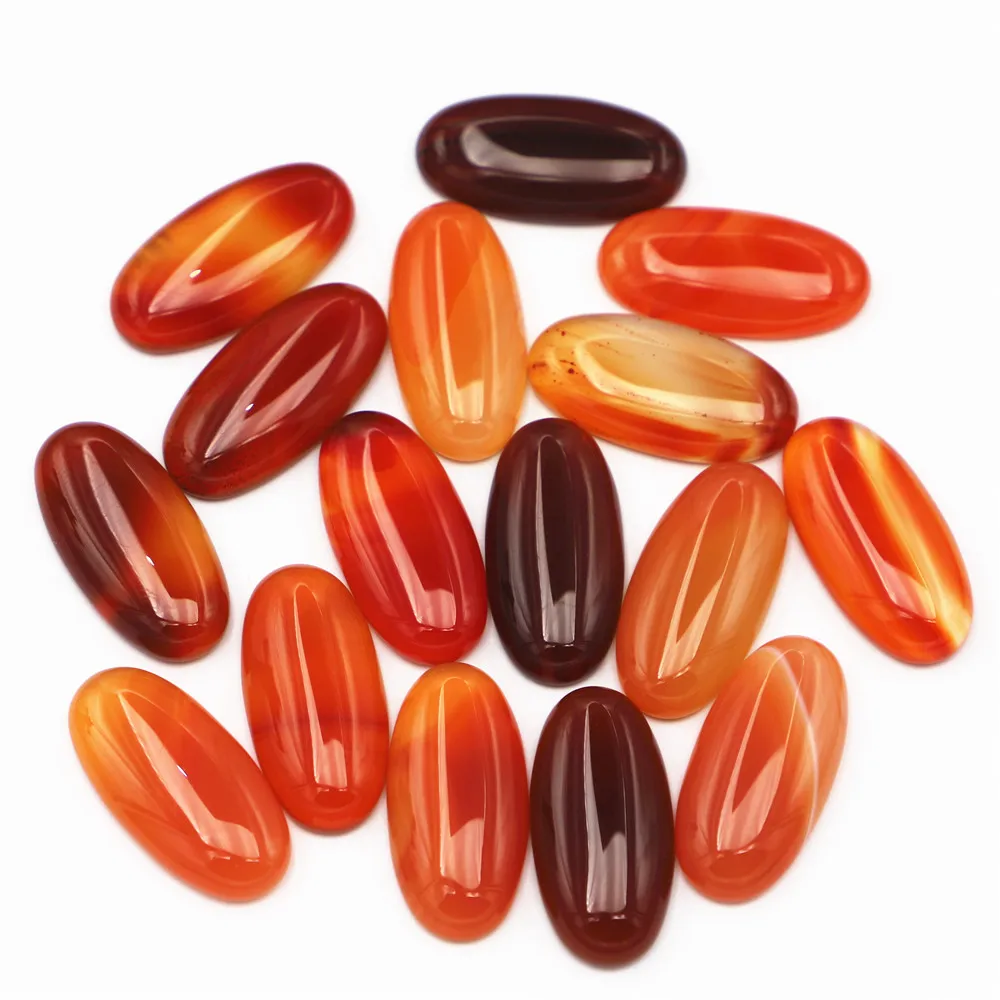 Fashion Natural Stone Oval Red Onyx Cabochon Setting Beads Fit Pendants Rings Earring Women Jewelry DIY 30x15mm 20Pcs Wholesale