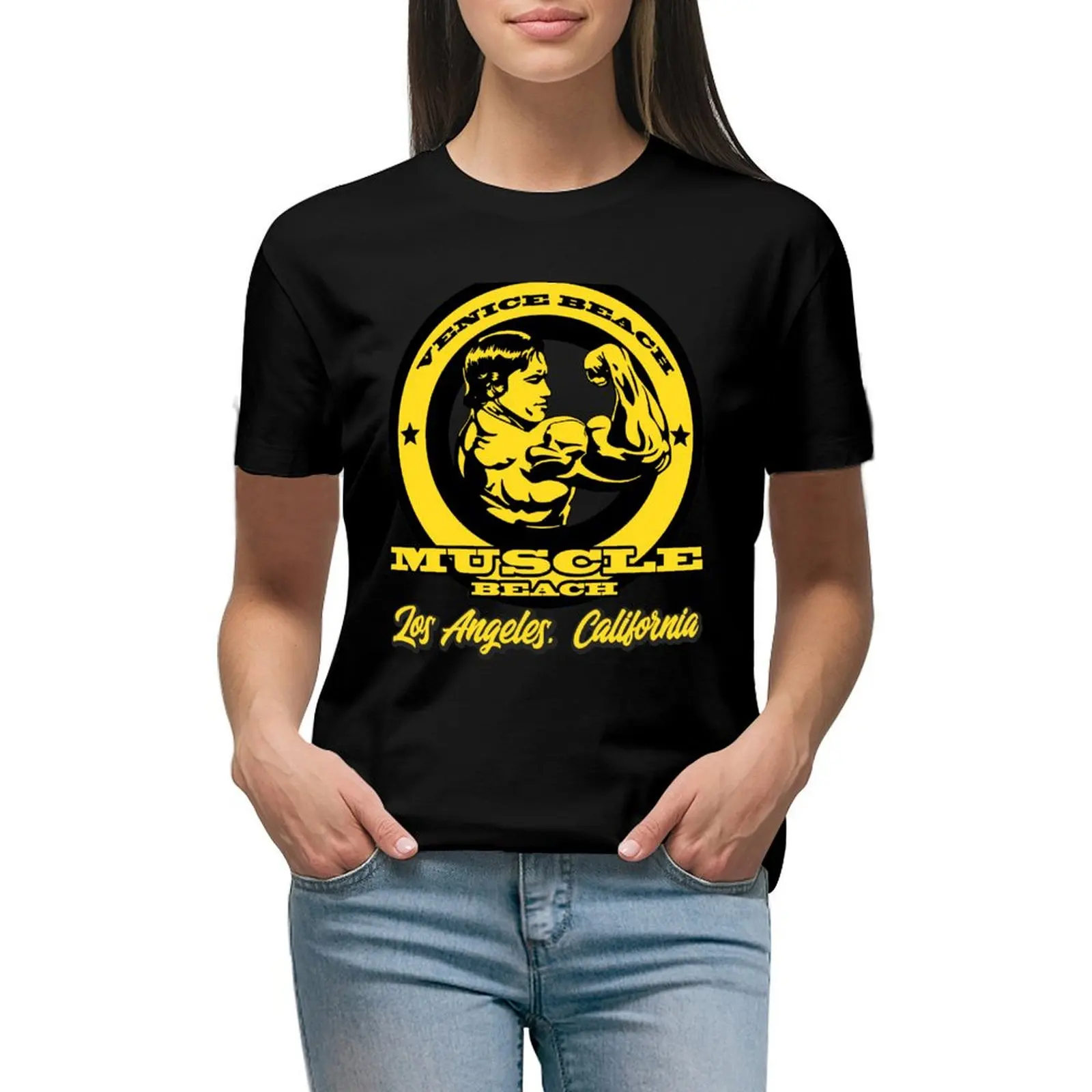 

Venice Beach Arnold Schwarzenegger T-Shirt Short sleeve tee hippie clothes aesthetic clothes t shirts for Women loose fit