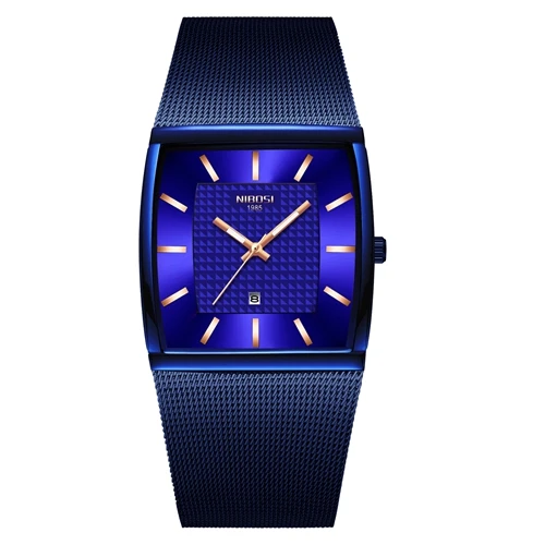 Mens Watches Luxury Blue Square Quartz Watch Man Slim Waterproof Golden Male Wristwatch Men_voghion.com
