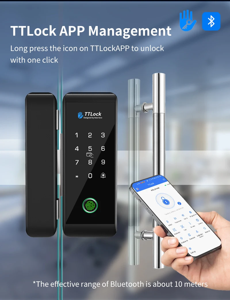 Ttlock APP Wooden Glass Door Lock Bluetooth Remote Unlock Fingerprint App Card P