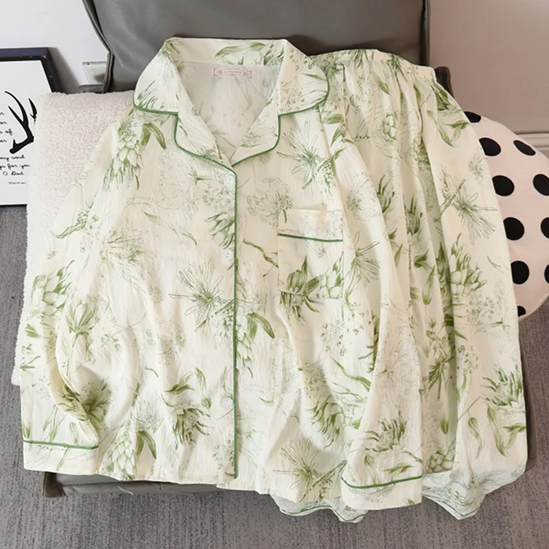 بذلة بيجامة نسائية قطنية ، ملابس منزلية للترفيه ،...