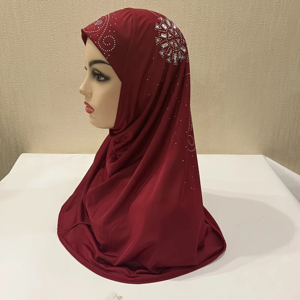 

Malaysian Girls' Scarf Ice Silk Side Hot Diamond Cover Head Worship Headband Arabesque and Mushim Women's Fashion Scarf